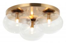  X38103AG - 3 LT 16"DIA "BULBUS" AGED GOLD CEILING MOUNT / CLEAR GLASS G9 LED 10W