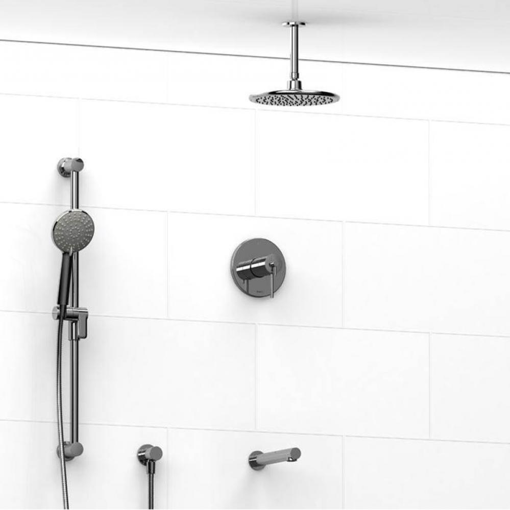 Type T/P (thermostatic/pressure balance) 1/2'' coaxial 3-way system with hand shower rai