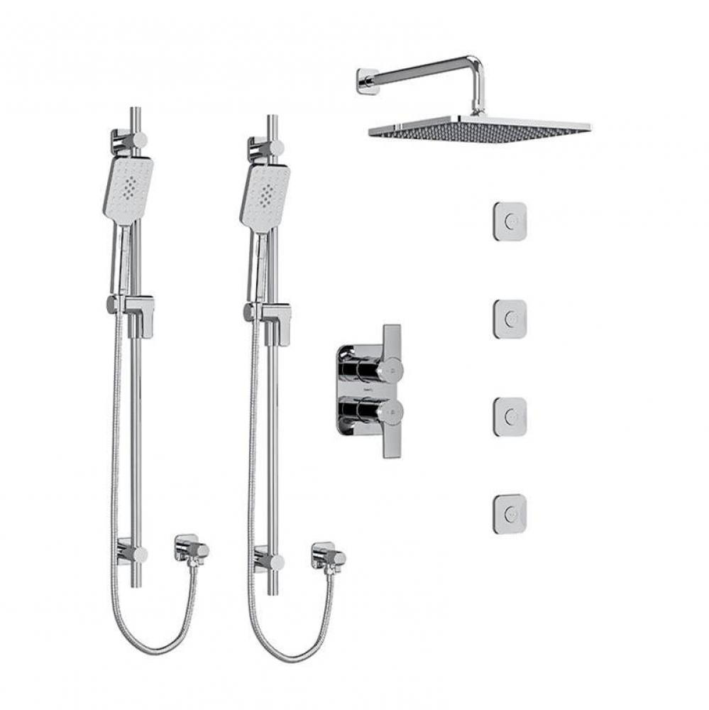 Type T/P (thermostatic/pressure balance)  3/4'' double coaxial system with 2 hand shower