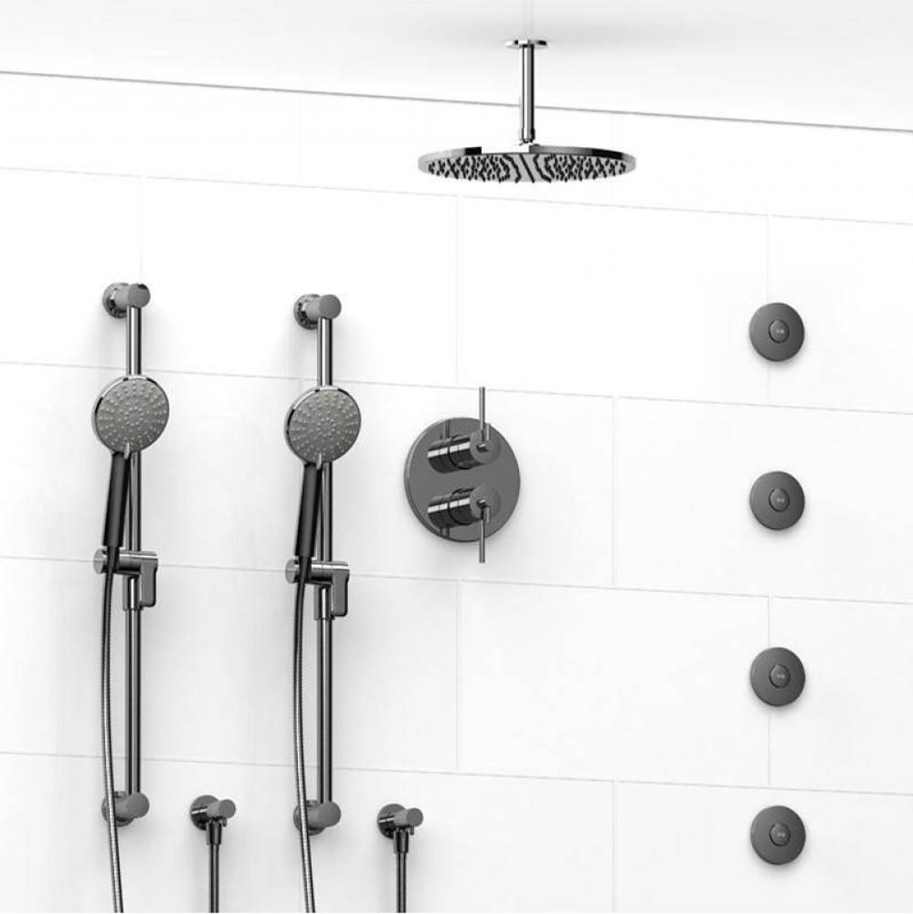 Type T/P (thermostatic/pressure balance)  3/4'' double coaxial system with 2 hand shower