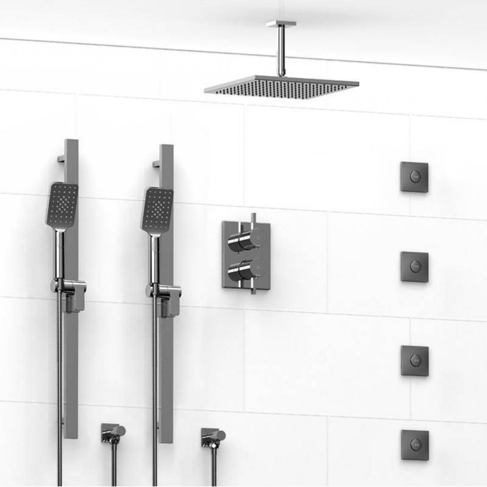 Type T/P (thermostatic/pressure balance) 3/4'' double coaxial system with 2 hand shower