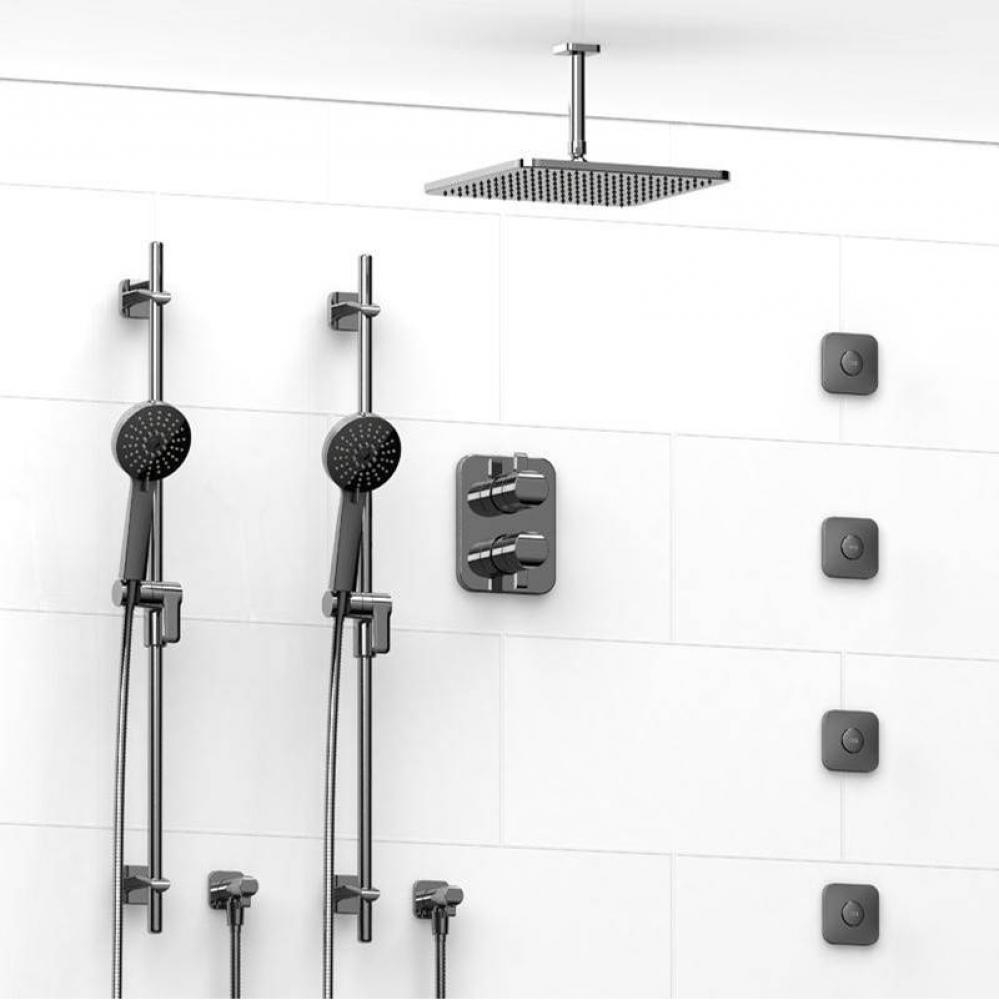 Type T/P (thermostatic/pressure balance) 3/4'' double coaxial system with 2 hand shower