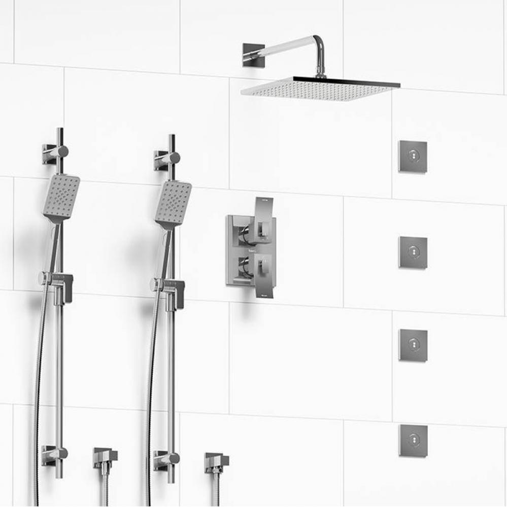 Type T/P (thermostatic/pressure balance) 3/4'' double coaxial system with 2 hand shower