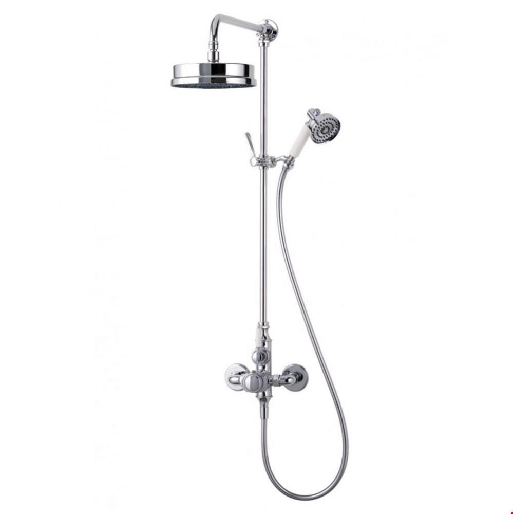 Thermostatic wall mounted shower mixer with handheld shower attachment. Brushed