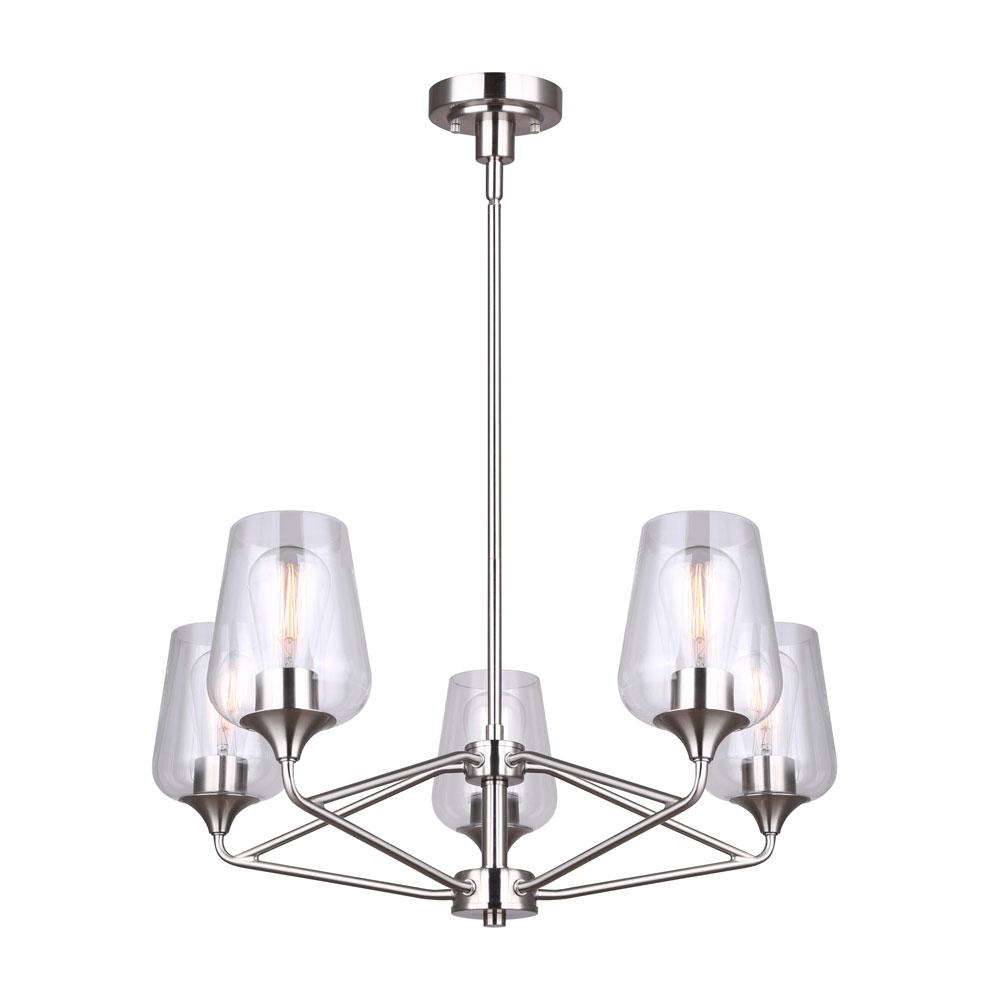 CONALL, ICH1102A05BN, 5 Lt Rod Chandelier, Clear Glass, 60W Type A