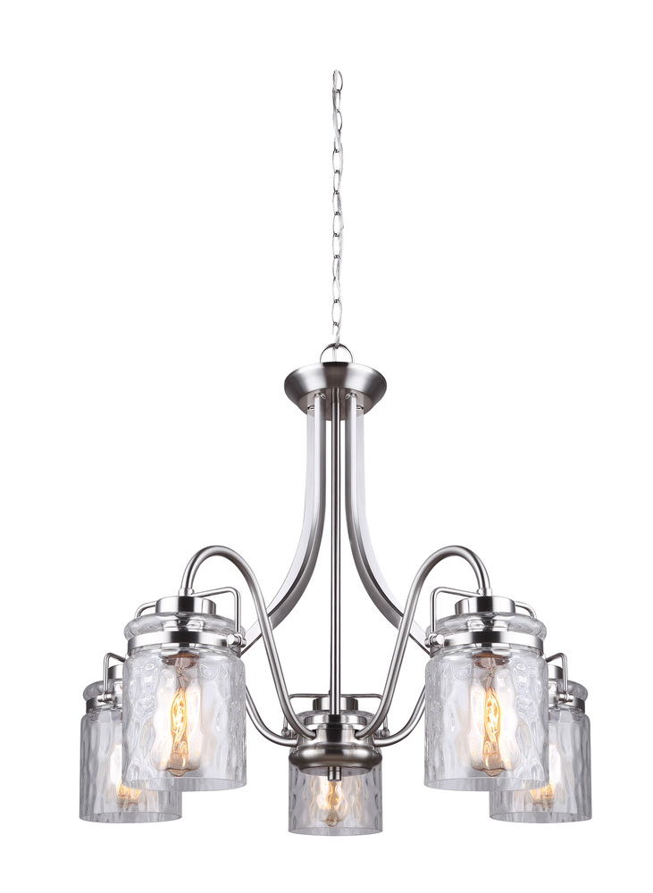 ARDEN, 5 Lt Chain Chandelier, Watermark Glass, 100W Type A, 25 1/4" W x 23 1/2" H