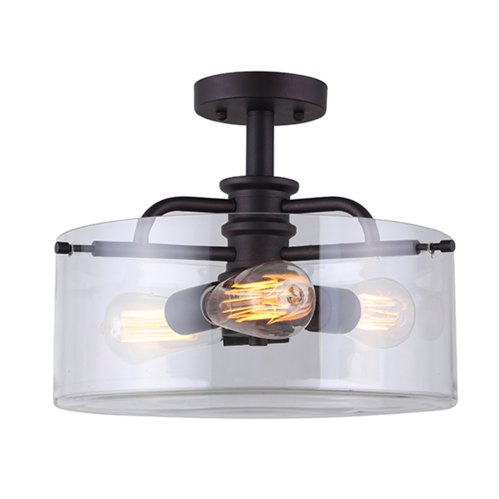 ALBANY 3 Lt Semi Flush, Clear Glass, 60W Type A, 14 1/2" W x 11 1/2" H