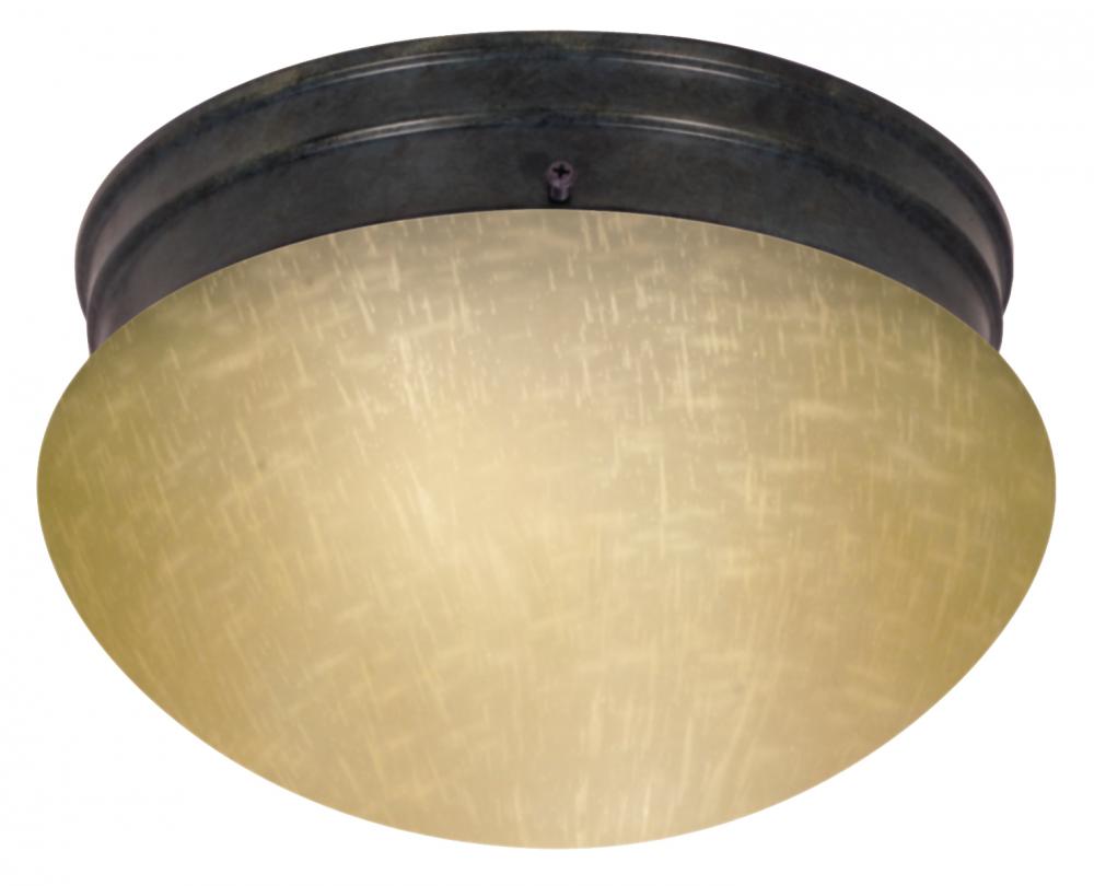 2 Light - 10" Flush with Champagne Linen Glass - Mahogany Bronze Finish