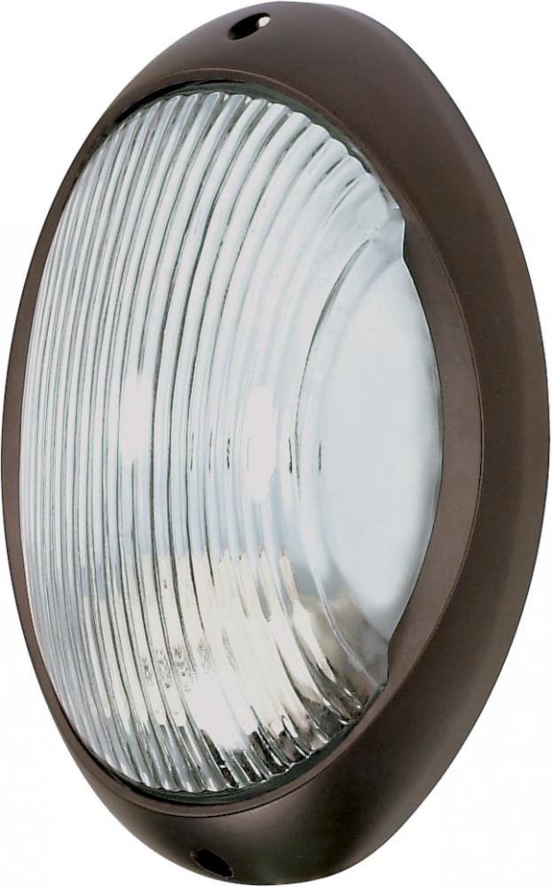 1-Light Large Oval Die-Cast Bulkhead Light in Architectural Bronze Finish with Glass Lens and (1)