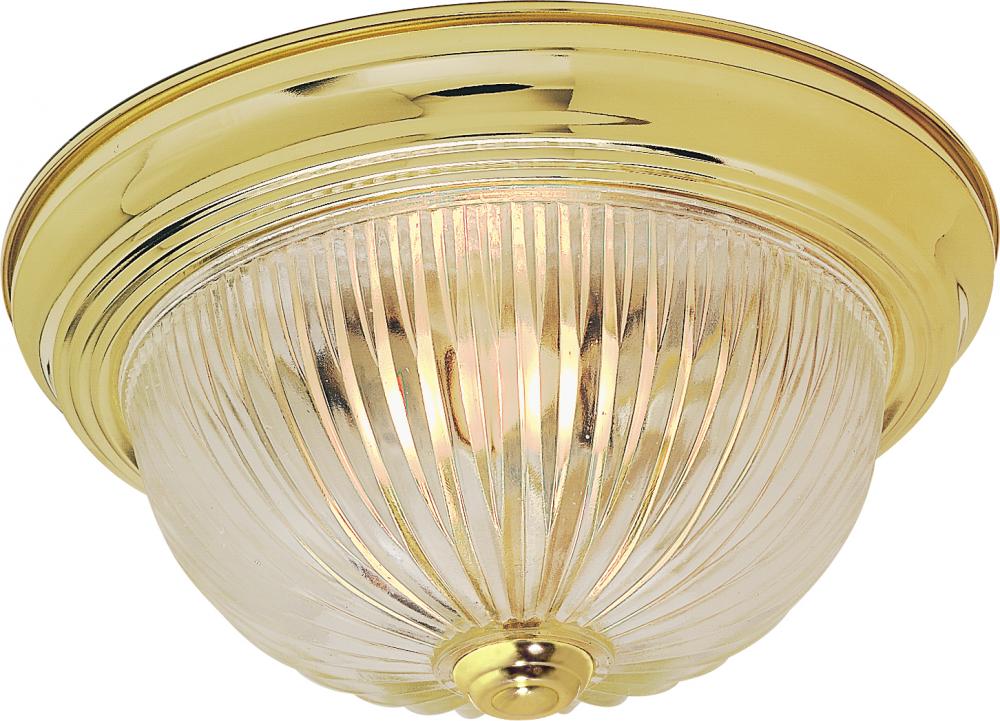 3 Light - 15" Flush with Clear Ribbed Glass - Polished Brass Finish