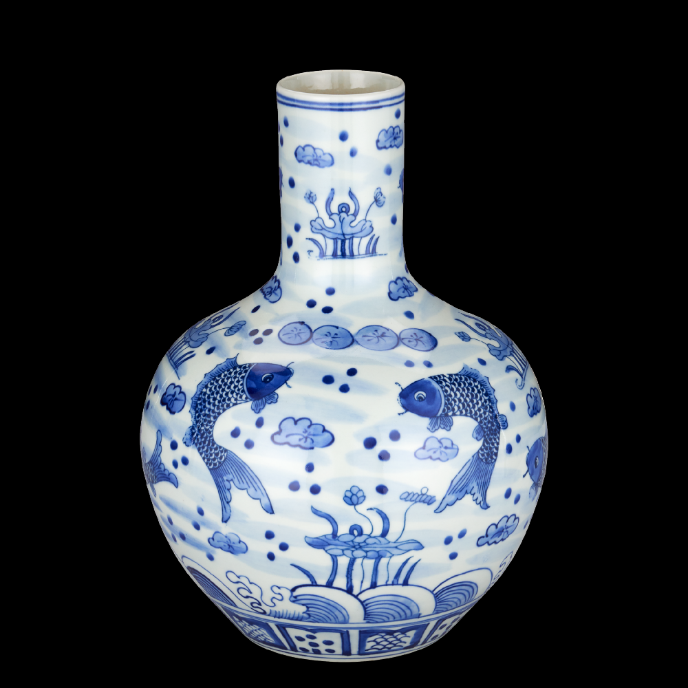 South Sea Blue & White Medium Long Neck Vase