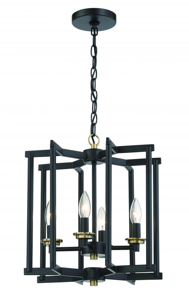 Avante Grand 4 Light Cage Foyer in Flat Black/Satin Brass