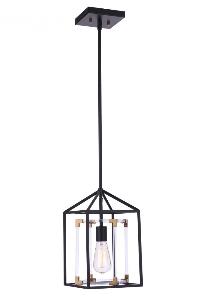 Aaron 1 Light Acrylic Pendant in Flat Black/Satin Brass