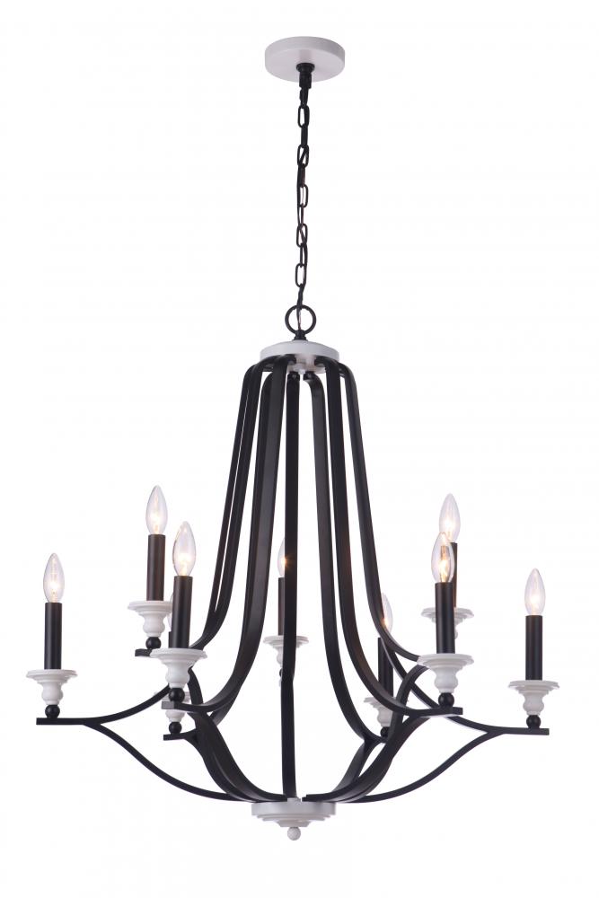 Esme 9 Light Chandelier in Flat Black/Matte White