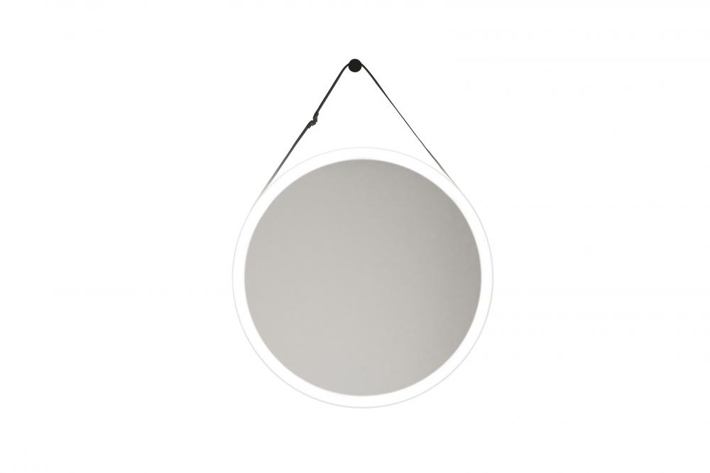 30” Round LED Mirror, dimmer, defogger, removable decorative strap & hardware, 3000K