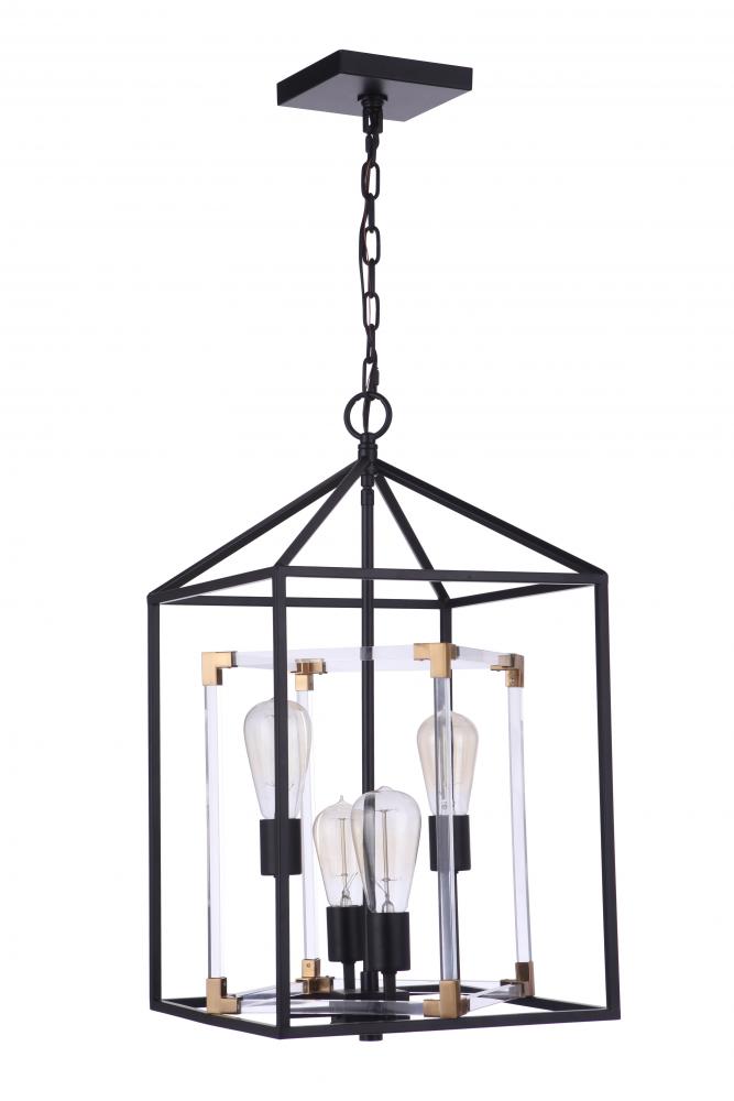 Aaron 4 Light Acrylic Pendant in Flat Black/Satin Brass