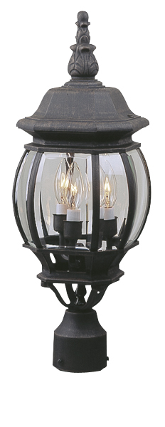 French Style 3 Light Outdoor Post Mount in Textured Black